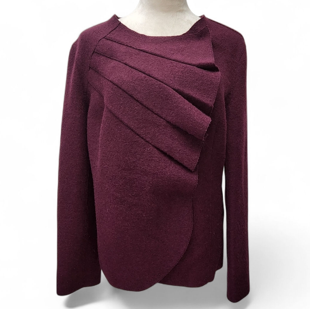 Beyond Threads Sz Medium Wine Peruvian Alpaca Wool Ruched Sweater Jacket